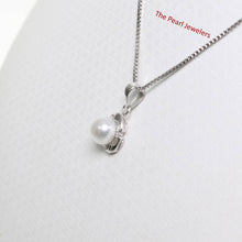Load image into Gallery viewer, White Pearl Pendant – 14k White Gold Three Leaf Design