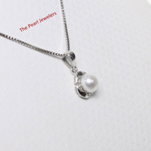 Load image into Gallery viewer, White Pearl Pendant – 14k White Gold Three Leaf Design