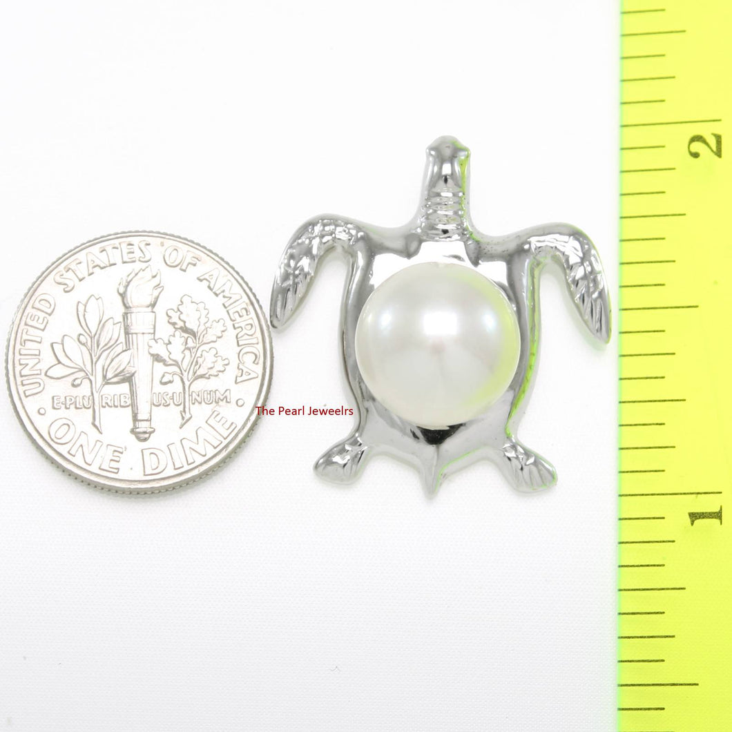 White Pearl Turtle Pendant – 14k White Gold (Hawaiian Honu)