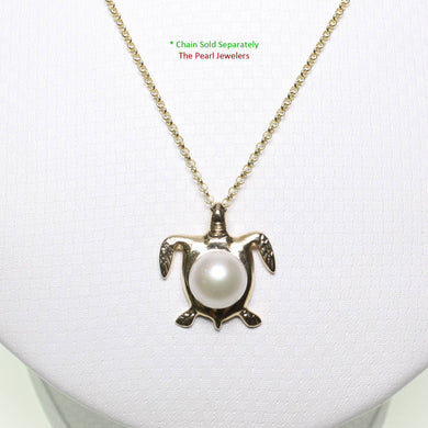 White Pearl Sea Turtle Pendant – 14k Yellow Gold