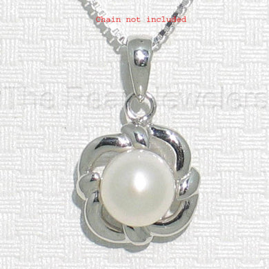 White Pearl Wave Square Pendant – 14k White Gold