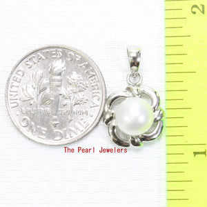 White Pearl Wave Square Pendant – 14k White Gold