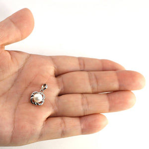 White Pearl Wave Square Pendant – 14k White Gold
