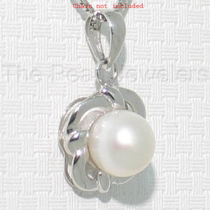 White Pearl Wave Square Pendant – 14k White Gold