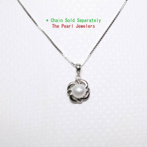 White Pearl Wave Square Pendant – 14k White Gold