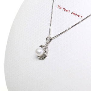 White Pearl Wave Square Pendant – 14k White Gold