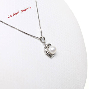 White Pearl Wave Square Pendant – 14k White Gold