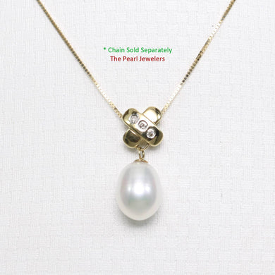 White Pearl X Bail Pendant – 14k Yellow Gold + Diamonds