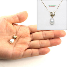 Load image into Gallery viewer, White Pearl X Bail Pendant – 14k Yellow Gold + Diamonds