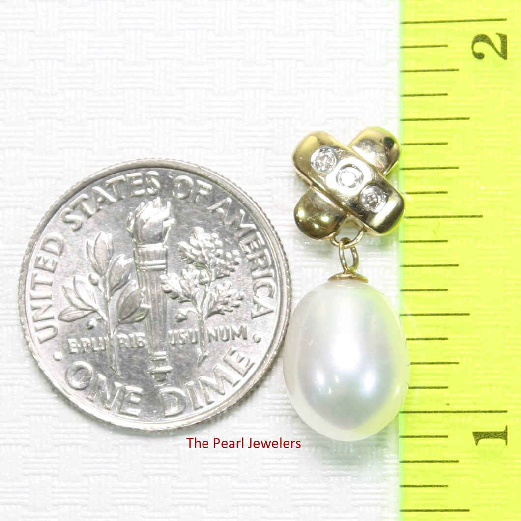 White Pearl X Bail Pendant – 14k Yellow Gold + Diamonds