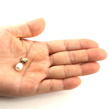 Load image into Gallery viewer, White Pearl X Bail Pendant – 14k Yellow Gold + Diamonds