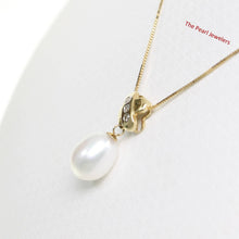 Load image into Gallery viewer, White Pearl X Bail Pendant – 14k Yellow Gold + Diamonds