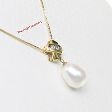 Load image into Gallery viewer, White Pearl X Bail Pendant – 14k Yellow Gold + Diamonds