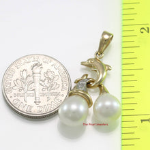 Load image into Gallery viewer, Dolphin Pearl Pendant – White Pearls with Diamond in 14k Yellow Gold