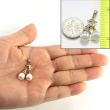 Load image into Gallery viewer, Dolphin Pearl Pendant – White Pearls with Diamond in 14k Yellow Gold