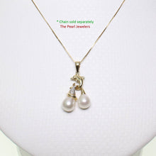Load image into Gallery viewer, Dolphin Pearl Pendant – White Pearls with Diamond in 14k Yellow Gold