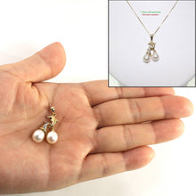 Load image into Gallery viewer, Dolphin Pearl Pendant – White Pearls with Diamond in 14k Yellow Gold