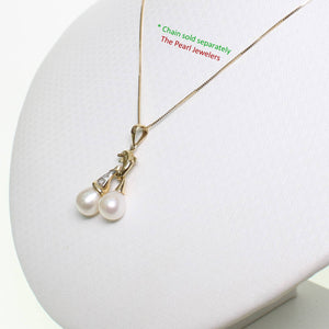Dolphin Pearl Pendant – White Pearls with Diamond in 14k Yellow Gold