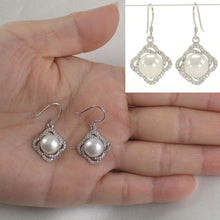 Load image into Gallery viewer, Sterling Silver White Pearl CZ Hook Earrings (42 CZ, Large Size)