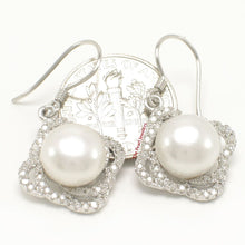 Load image into Gallery viewer, Sterling Silver White Pearl CZ Hook Earrings (42 CZ, Large Size)