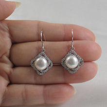 Load image into Gallery viewer, Sterling Silver White Pearl CZ Hook Earrings (42 CZ, Large Size)
