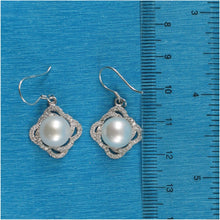 Load image into Gallery viewer, Sterling Silver White Pearl CZ Hook Earrings (42 CZ, Large Size)