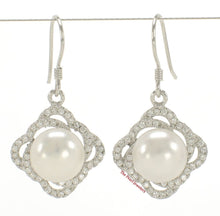 Load image into Gallery viewer, Sterling Silver White Pearl CZ Hook Earrings (42 CZ, Large Size)