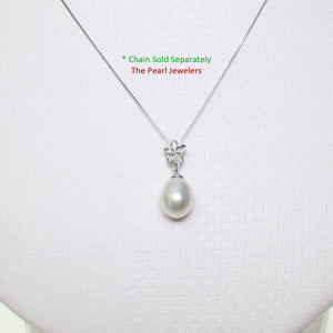 White Pearl Plumeria Pendant – 14k White Gold Raindrop Design