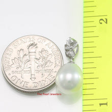 Load image into Gallery viewer, White Pearl Plumeria Pendant – 14k White Gold Raindrop Design
