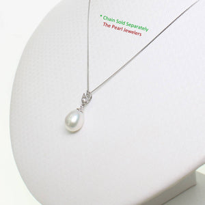 White Pearl Plumeria Pendant – 14k White Gold Raindrop Design