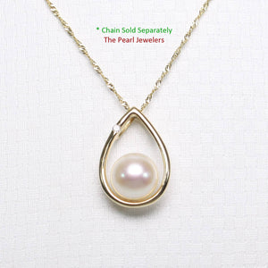 White Pearl Raindrop Pendant with Diamond – 14k Yellow Gold
