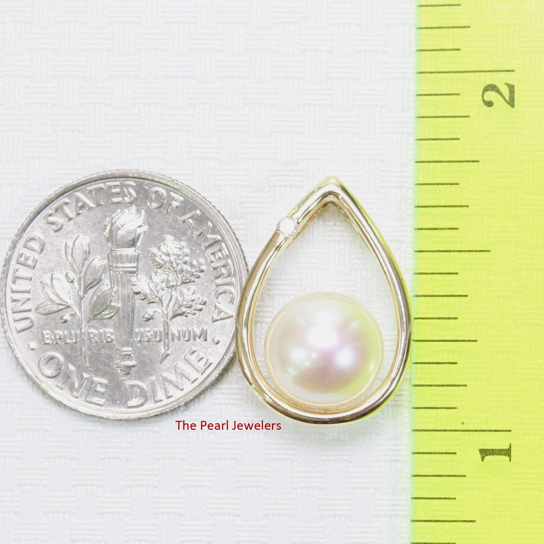 White Pearl Raindrop Pendant with Diamond – 14k Yellow Gold