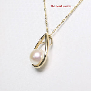 White Pearl Raindrop Pendant with Diamond – 14k Yellow Gold