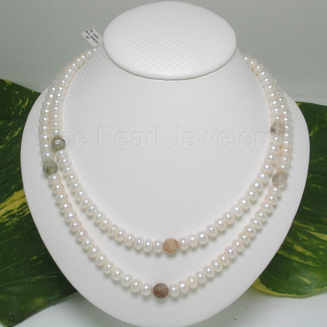Quartz & White Roundel Freshwater Pearl Endless Necklace – 33”