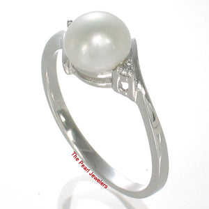 Solid Sterling Silver .925 White Freshwater Pearl with CZ Accent Ring