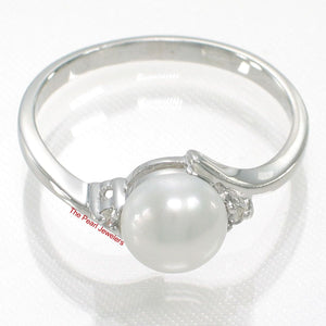 Solid Sterling Silver .925 White Freshwater Pearl with CZ Accent Ring