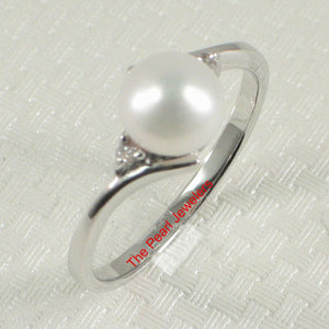 Solid Sterling Silver .925 White Freshwater Pearl with CZ Accent Ring