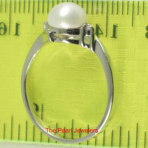 Solid Sterling Silver .925 White Freshwater Pearl with CZ Accent Ring