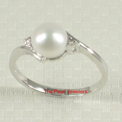 Solid Sterling Silver .925 White Freshwater Pearl with CZ Accent Ring