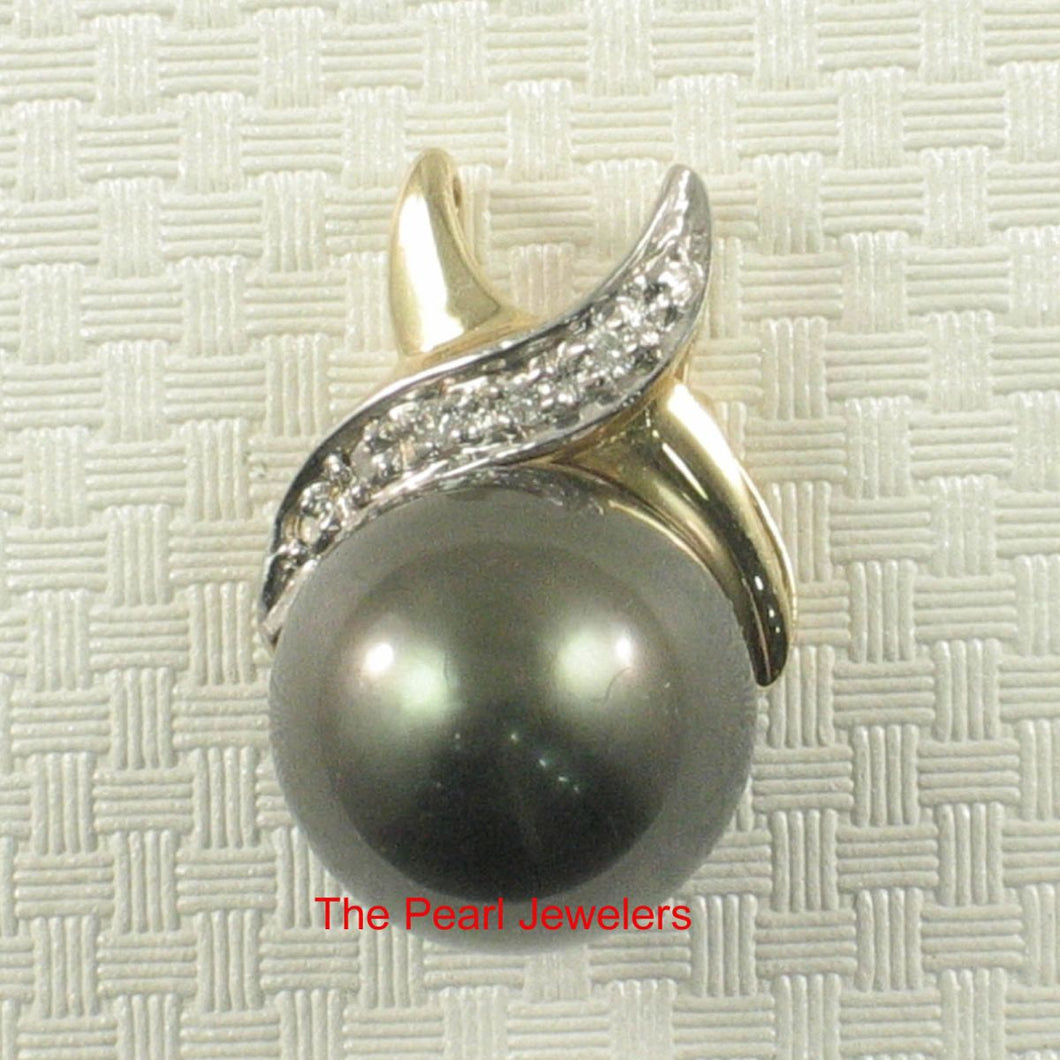 14K X-Bale & Diamond Black Tahitian Pearl Pendant