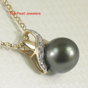 14K X-Bale & Diamond Black Tahitian Pearl Pendant
