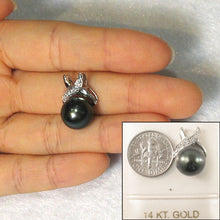 Load image into Gallery viewer, 14k X-Bale &amp; Diamond Black Tahitian Pearl Pendant in White Gold