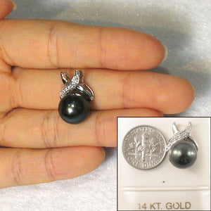 14k X-Bale & Diamond Black Tahitian Pearl Pendant in White Gold