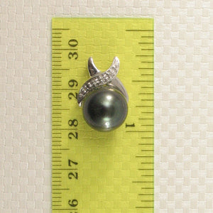 14k X-Bale & Diamond Black Tahitian Pearl Pendant in White Gold