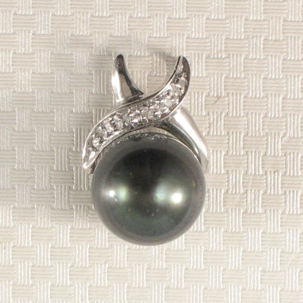 14k X-Bale & Diamond Black Tahitian Pearl Pendant in White Gold