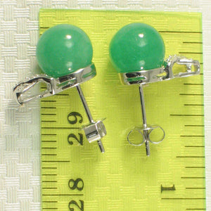 14K White Gold X-Design Diamond & Green Jade Stud Earrings