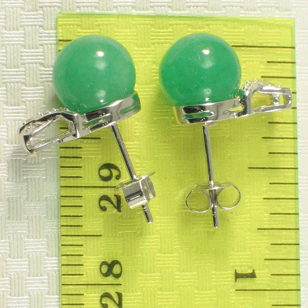 14K White Gold X-Design Diamond & Green Jade Stud Earrings