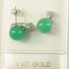 Load image into Gallery viewer, 14K White Gold X-Design Diamond &amp; Green Jade Stud Earrings
