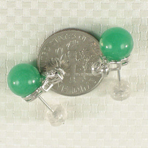 14K White Gold X-Design Diamond & Green Jade Stud Earrings