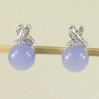 14K White Gold X-Design Diamond & Lavender Jade Stud Earrings